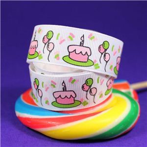 Sweet Treat Ribbon - 22mm White/Birthday Cake